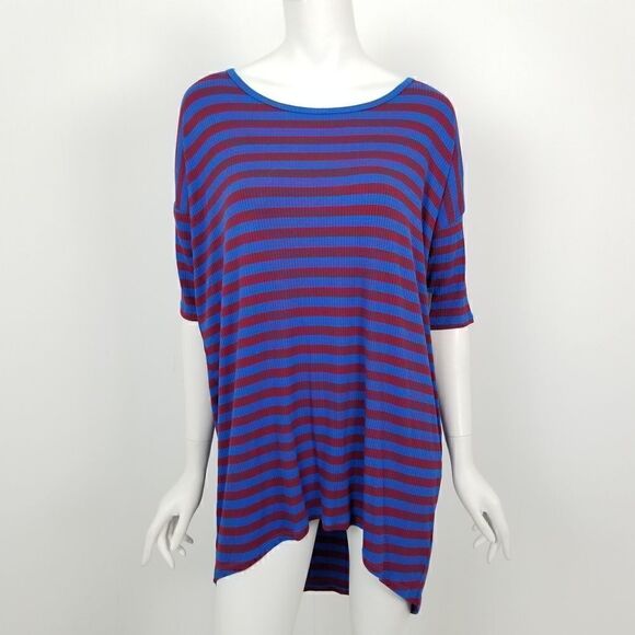 Lularoe Womens Size Medium Blue & Red Striped Ribbed Knit Irma Tunic Top NWT - Picture 1 of 6